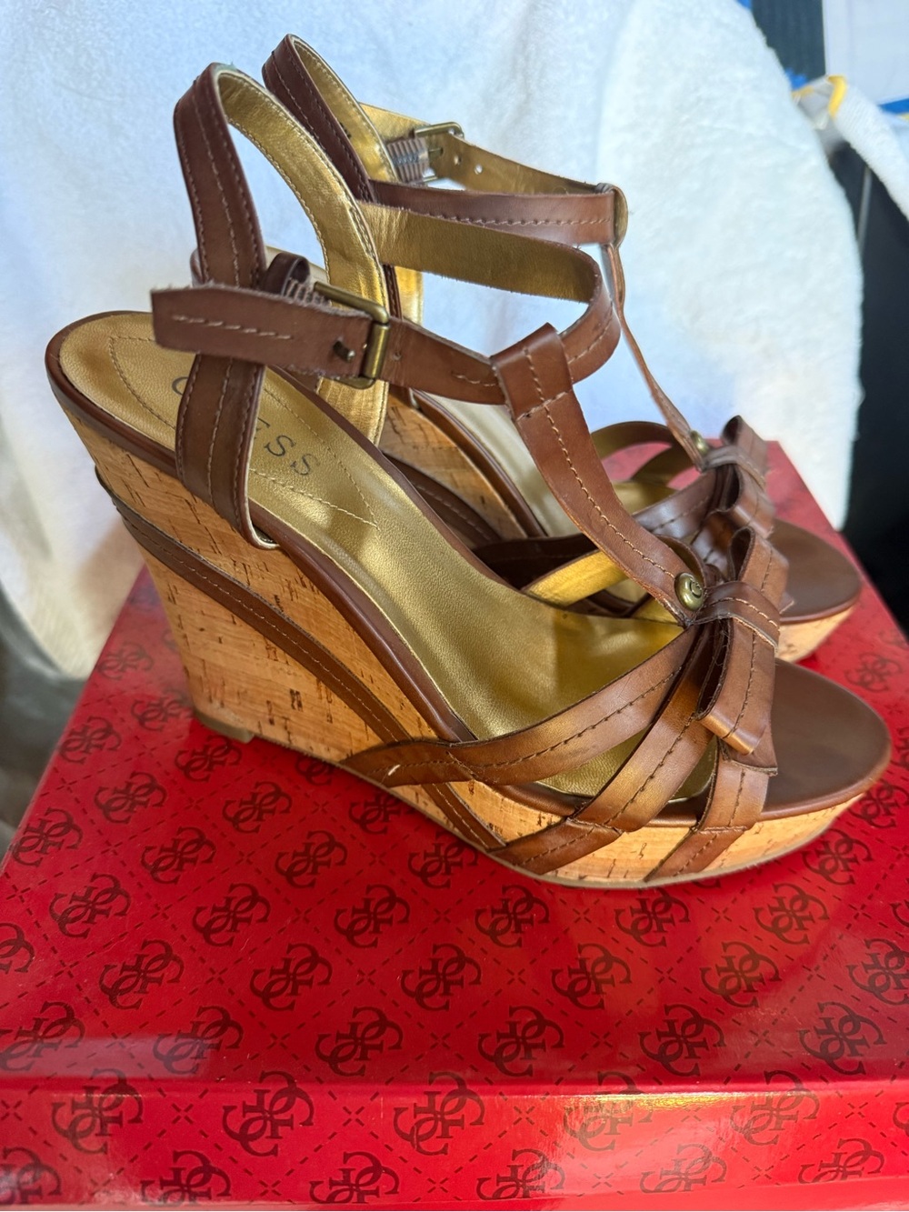Women's Brown Cork Wedge Sandals - GUESS 7